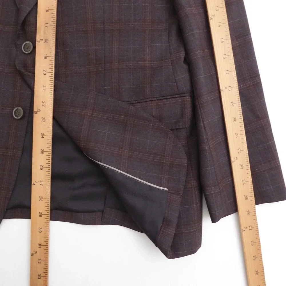 Joseph Abboud Mens Blazer Jacket Brown Plaid 100% Wool 42 Regular